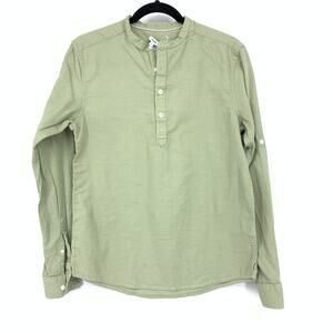 Jules Collarless Long Sleeve Popover Regular Theo Shirt Mens Sz S Green Cotton